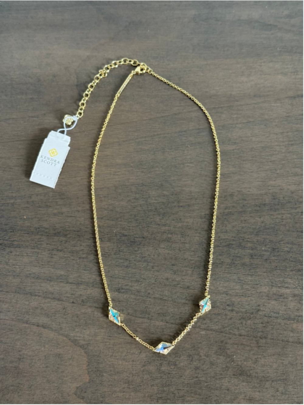 Kendra Scott Greta Strand Necklace with Geometric Pendants Dichroic Glass NWT